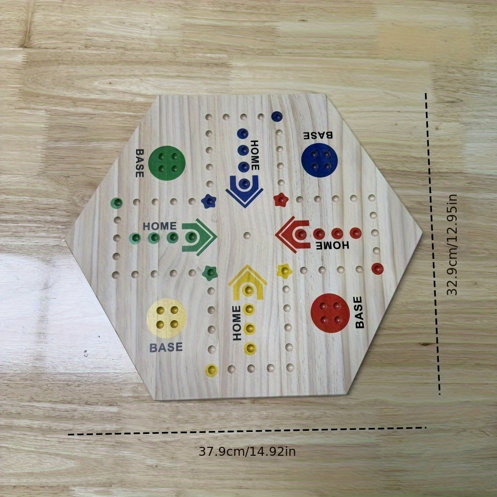 Un Jeu de Société en Bois de Haute Qualité à Double Face, Échiquier Volant pour Fête, pour 4-6 Joueurs, avec 6 Couleurs 24 Billes + 6 Dés, le Meilleur Choix pour les Passionnés de Jeux