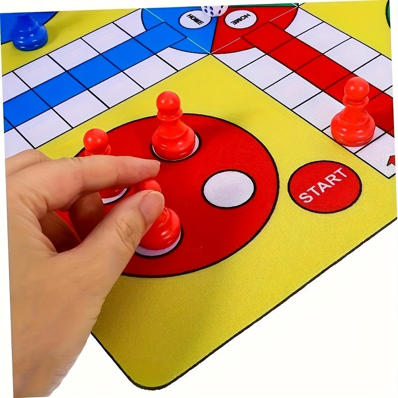 Une version simplifiée de l'échecs volants à quatre personnes avec 16 pièces d'échecs + tapis d'échecs + dés, un design polyvalent et léger pour le divertissement à tout moment et n'importe où.