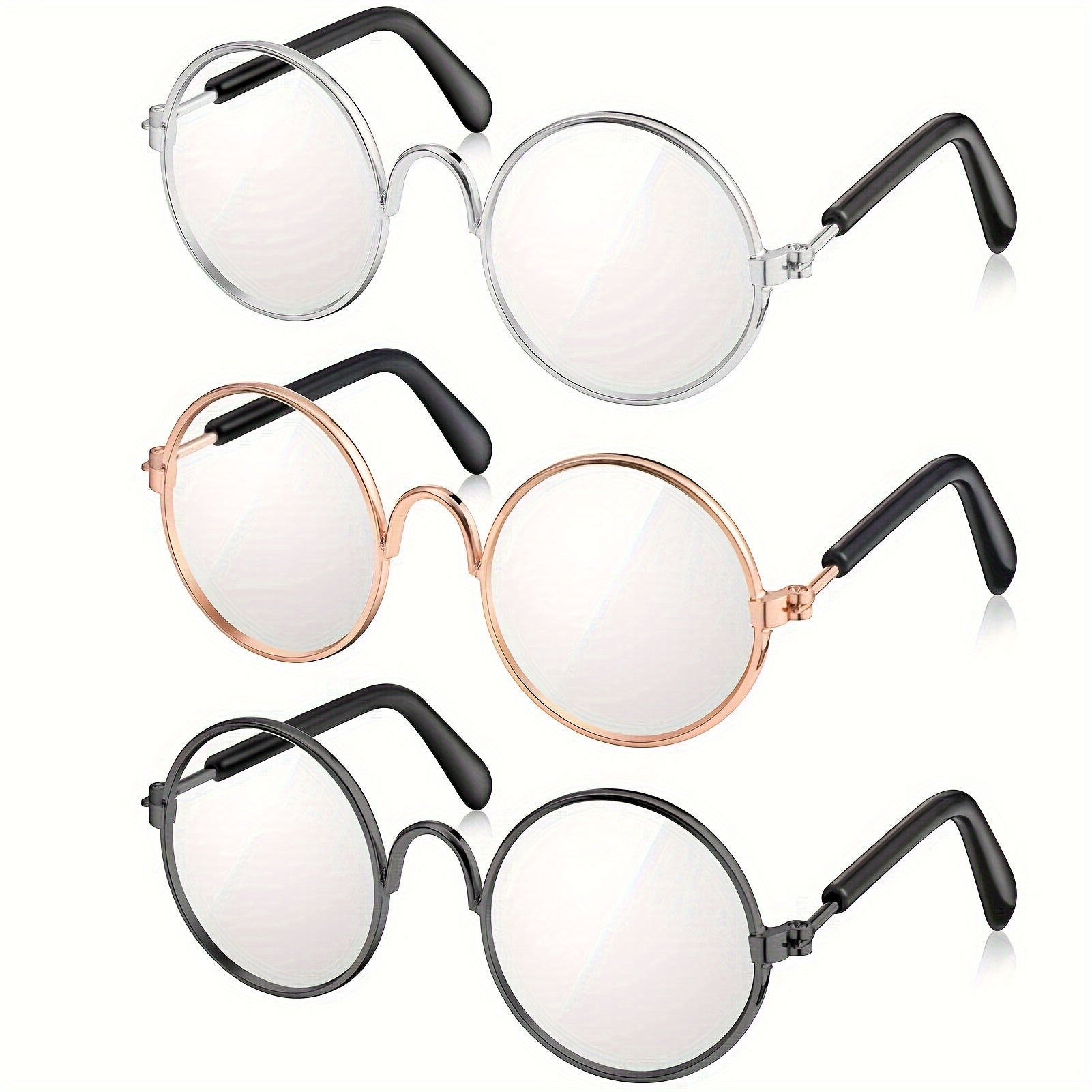 Lot de 3 Lunettes Adorables pour Animaux avec Monture en Fil Métallique & Verres Transparents - Parfaites pour Poupées, Chats, Chiens | Convient aux Poupées de 8\