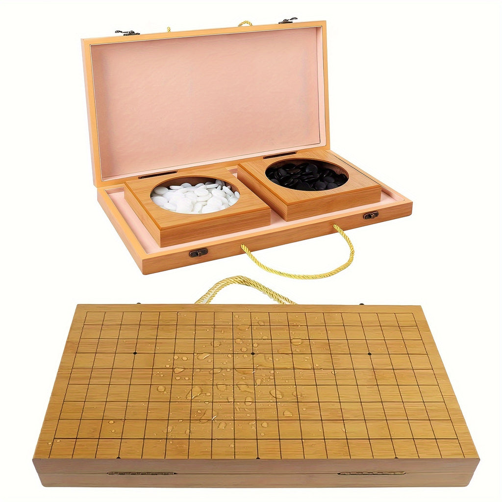 Jeu de Plateau Pliable en Bambou Go, Boîte de Jeu All Nature Go, Plateau de Jeu de Stratégie Chinois Weiqi Gomku Pliable avec 171 Pions d'Échecs en Imitation Jade et Deux Bols en Bambou