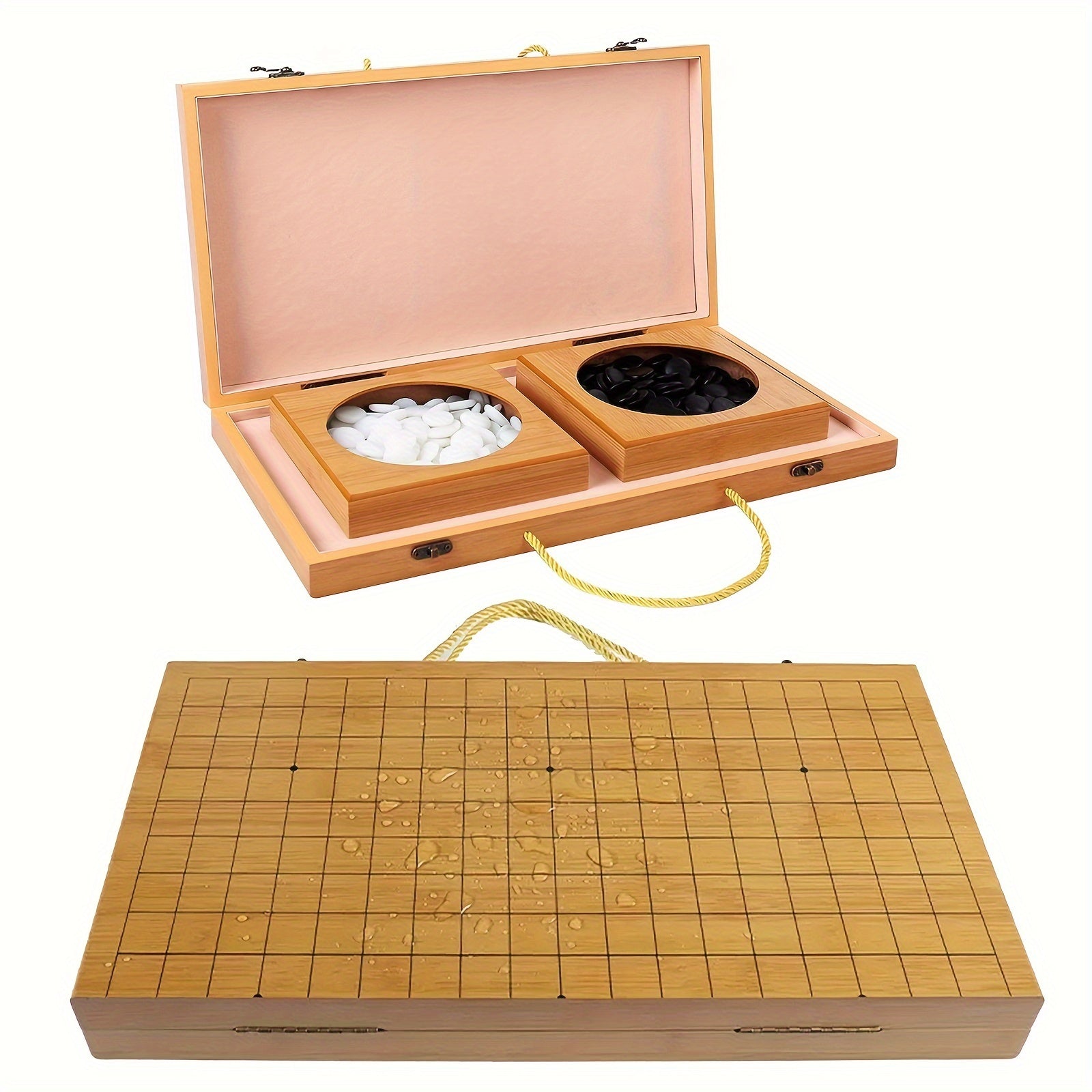 Jeu de Plateau Pliable en Bambou Go, Boîte de Jeu All Nature Go, Plateau de Jeu de Stratégie Chinois Weiqi Gomku Pliable avec 171 Pions d'Échecs en Imitation Jade et Deux Bols en Bambou