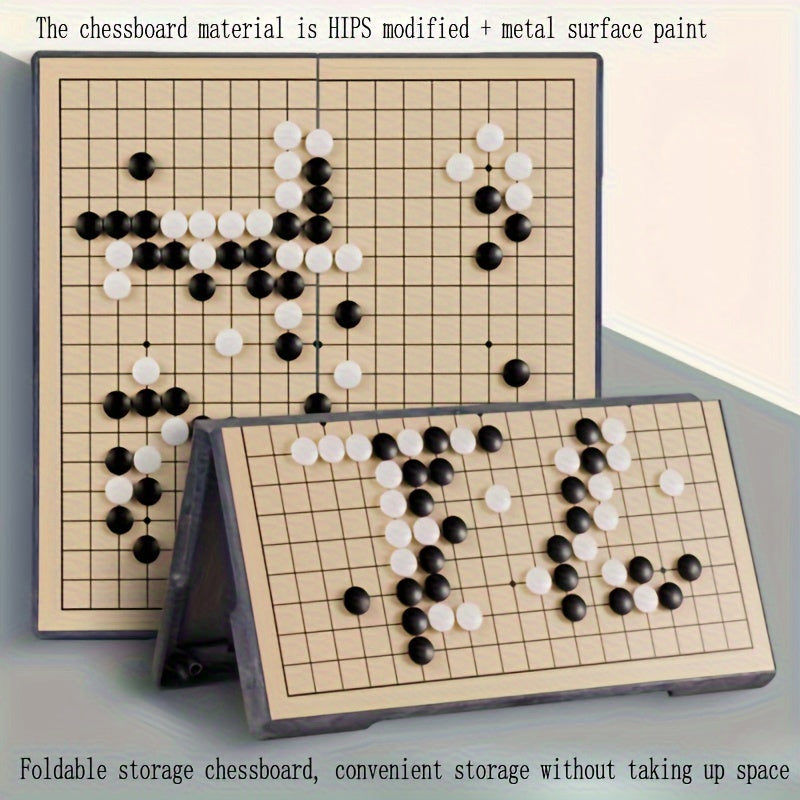 Jeu de Go Magnétique Portable de 11.2 pouces - Planche en Bois Pliable pour Gomoku Go, Idéal pour les Voyages & les Fêtes à la Maison, Comprend des Pièces Noires & Blanches