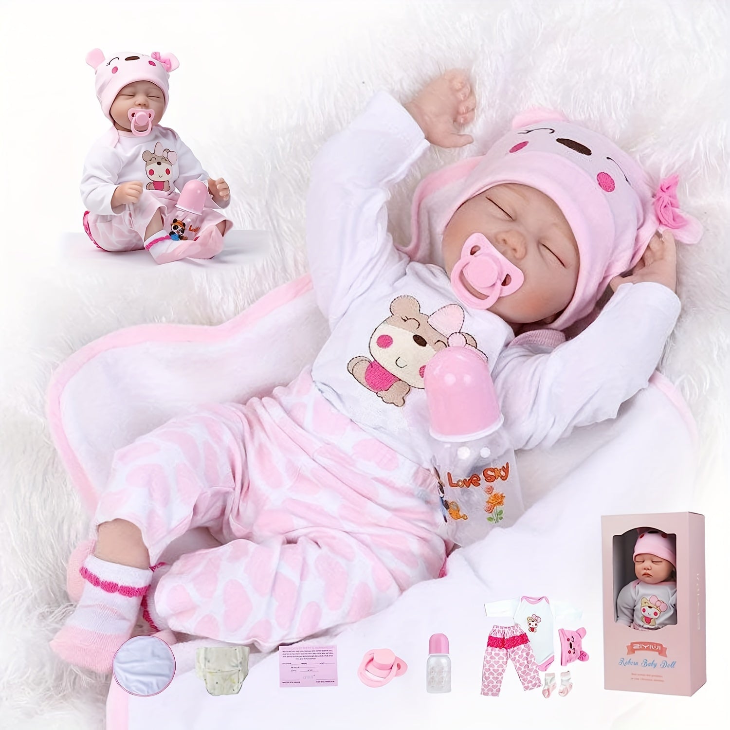 Poupées bébé réalistes de 22 pouces, poupée fille nouveau-née avec veines réalistes, vinyle fait main avec corps en tissu lesté, ensemble cadeau peint avancé pour les enfants de 3 ans et plus