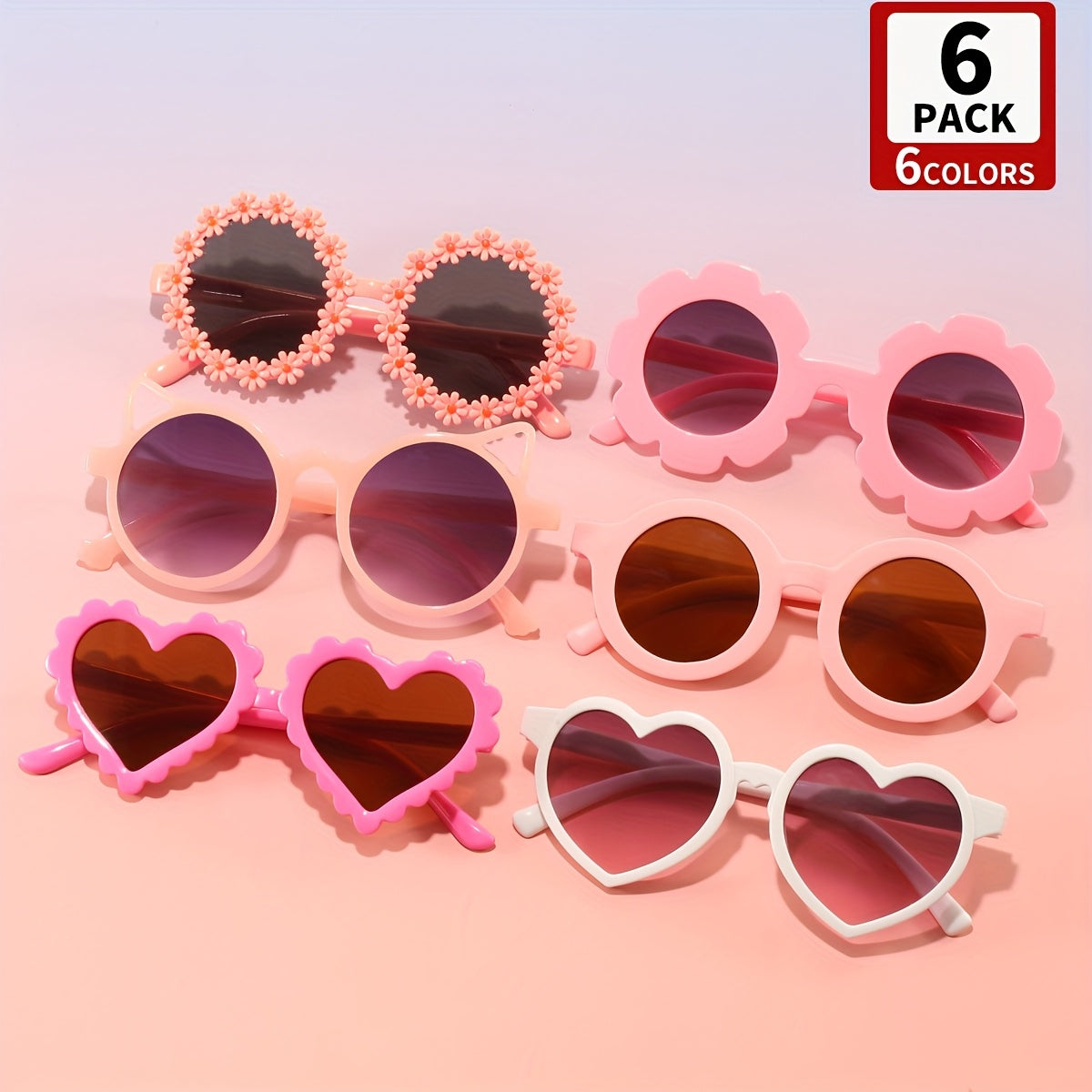 6 paires de lunettes fantaisie et élégantes - 6 modèles uniques avec motifs cœurs et floraux, idéales pour fêtes et célébrations, anniversaires et diplômes, accessoires du quotidien | Accessoire ludique | Verres décoratifs, lunettes mignonnes