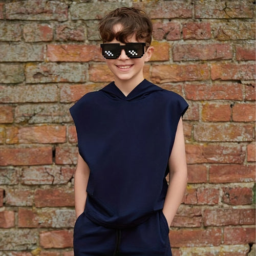 1 Paire de Lunettes Tendance pour Jeunes avec Design Pixelisé en Forme de Coche - Monture Carrée Noir\u002FBlanc, Accessoires Décoratifs Casuals pour Garçons & Filles 3-14 Ans, Fêtes, Accessoires Photo, Lunettes Durables pour Ados