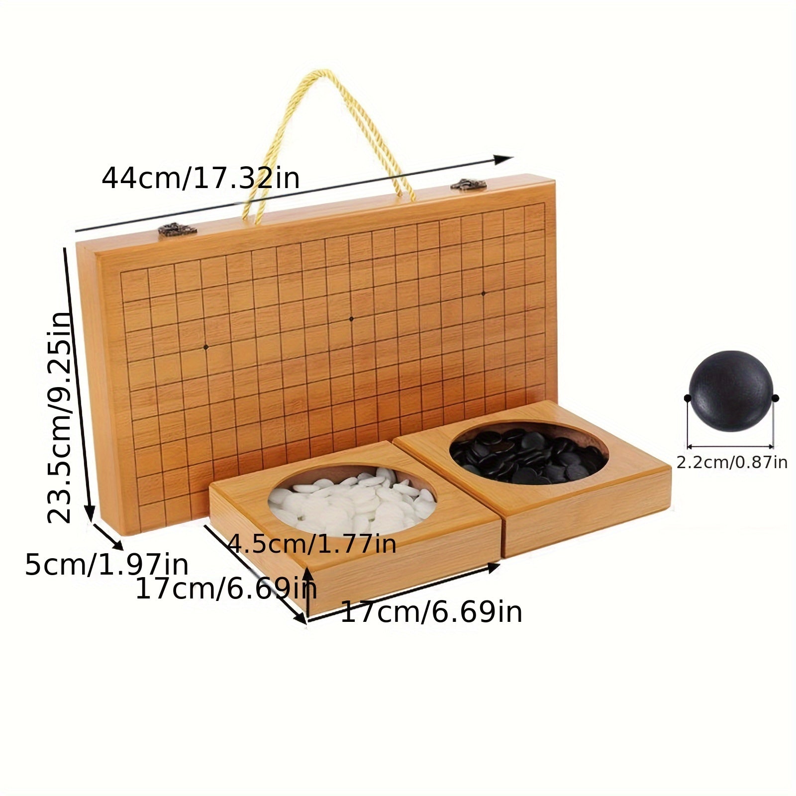 Jeu de Plateau Pliable en Bambou Go, Boîte de Jeu All Nature Go, Plateau de Jeu de Stratégie Chinois Weiqi Gomku Pliable avec 171 Pions d'Échecs en Imitation Jade et Deux Bols en Bambou