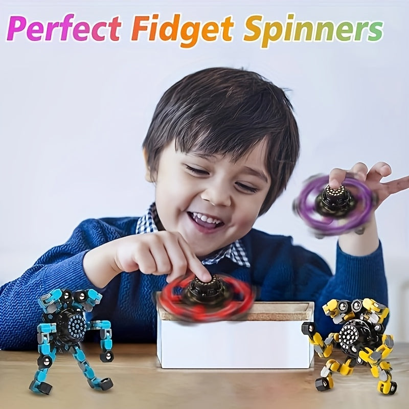15pcs Jouets Fidget Spinner Transformables - Twister Mécanique en Spirale, Tour de Création, Jouets à Main pour Soulager le Stress, Cadeaux de Fête et d'Anniversaire, Pas Besoin de Piles, Design Joufflu avec Cœurs, Étoiles et Espaces Navals, Jouet Fidget