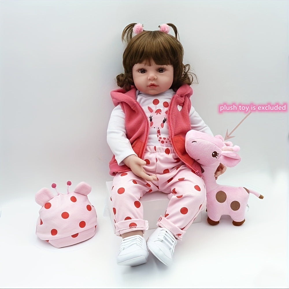 Poupée Reborn en Vinyle Souple de 19 Pouces\u002F 48cm, Jolie Bébé Fille avec Perruque et Vêtements Roses, Cadeau pour Halloween\u002F Thanksgiving\u002F Noël