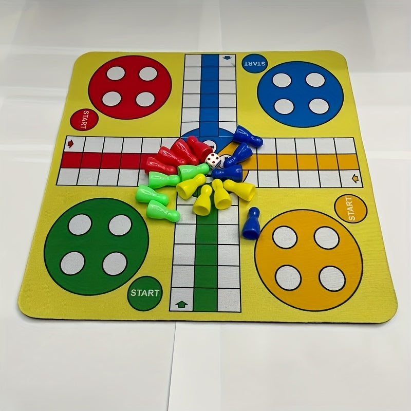 Version simplifiée du jeu d'échecs volant pour quatre joueurs avec 16 pièces + tapis de jeu + dés, un design polyvalent et léger pour le divertissement à tout moment et n'importe où