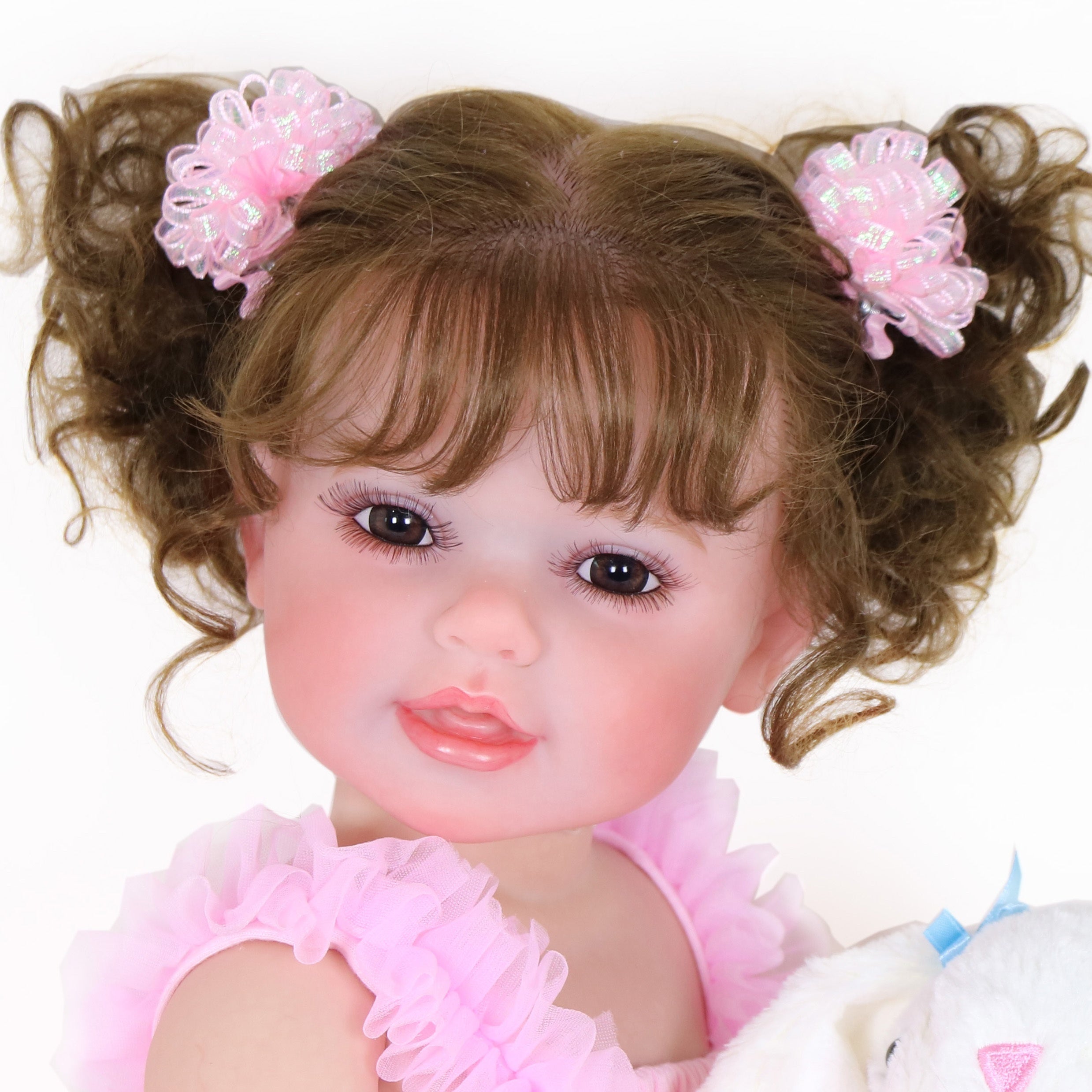 Poupée Reborn de 22 pouces - Mouvement joyeux avec un visage peint 3D, un corps en vinyle souple et des cheveux racinés, accompagné d'un petit lapin en peluche, parfait pour des cadeaux de Noël, d'Halloween ou de Thanksgiving.