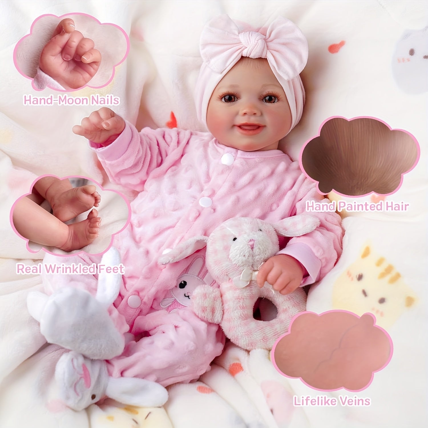 Baby Dolls Reborn BABESIDE Sunny - 17 Pouces Mignonnes et Réalistes, Poupées Bébé Souriantes et Posables avec Accessoires Complets pour Cadeaux pour Enfants de 3 Ans et Plus