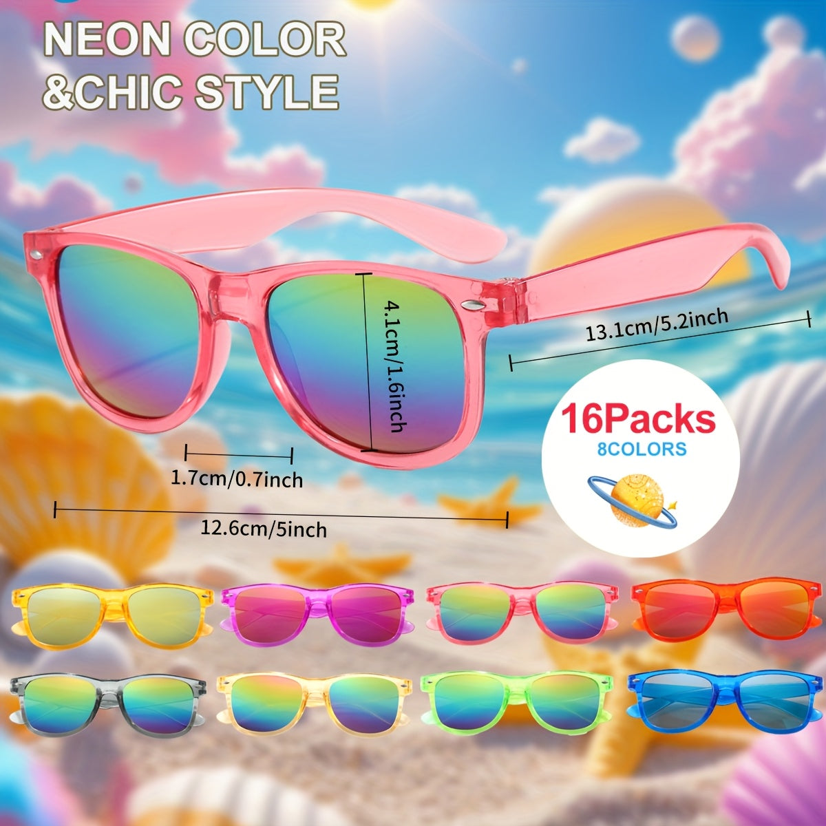 16 pièces Lunettes de Mode pour Enfants - Pack en Gros, Montures Carrées Colorées Néon pour Garçons et Filles 3-8 Ans, Accessoires Légers pour Fêtes d'Anniversaire & Été, Design Ludique et Décoratif