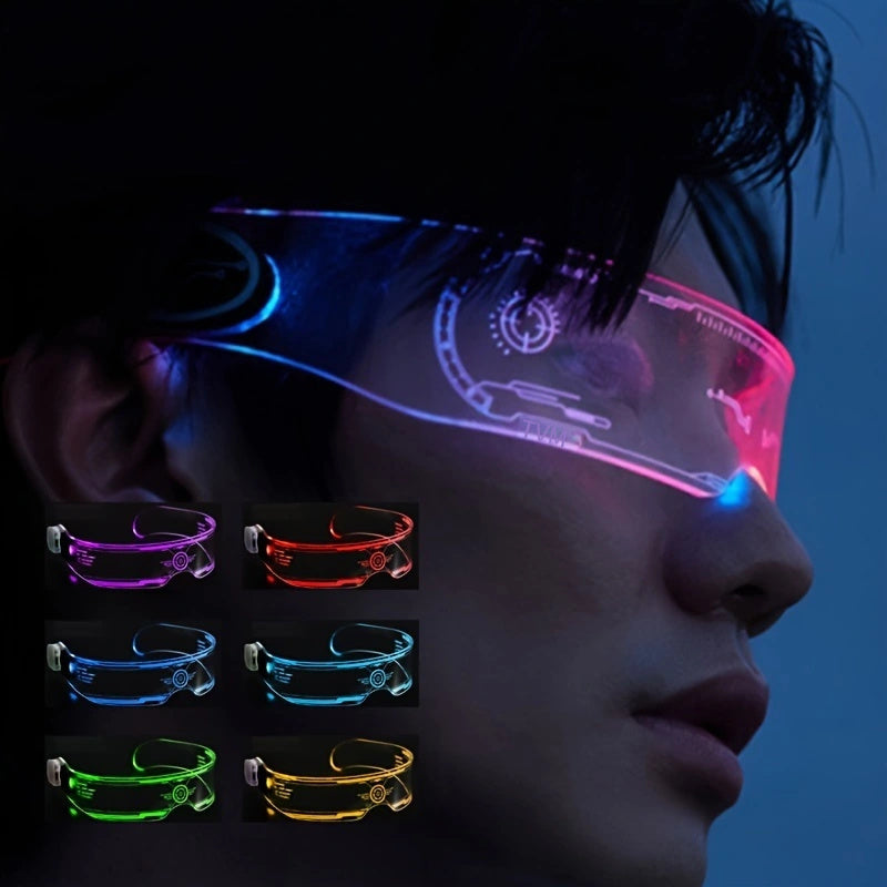 Lunettes LED lumineuses - 7 couleurs style cyberpunk et science-fiction pour soirées, festivals de musique et sorties nocturnes - Monture en plastique résistant