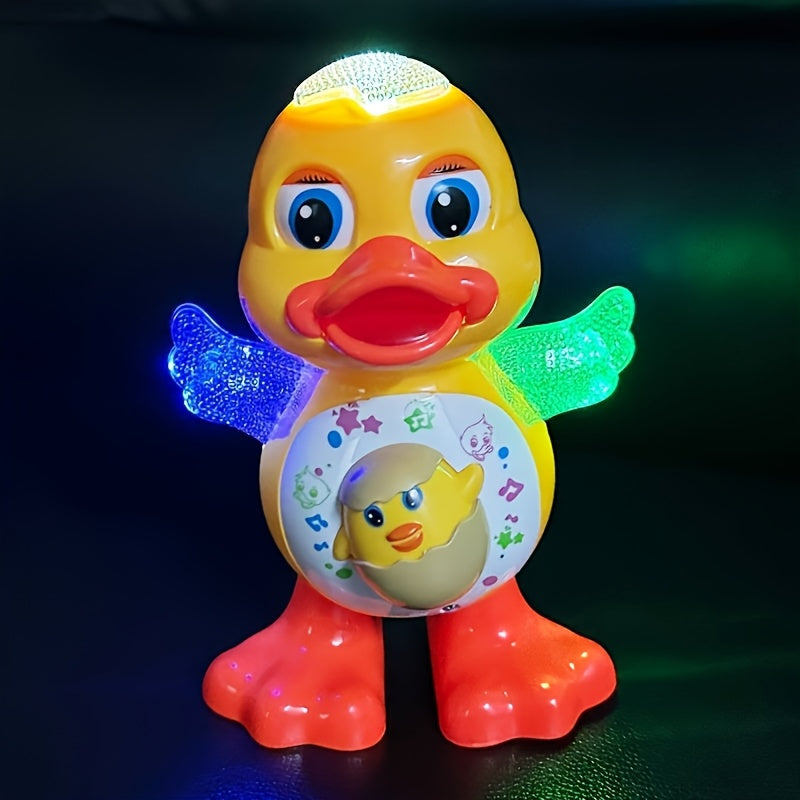 Canard dansant interactif avec musique, lumières dynamiques et effets de clignement des yeux, jouet éducatif en plastique durable pour enfants de 0 à 3 ans, piles non incluses