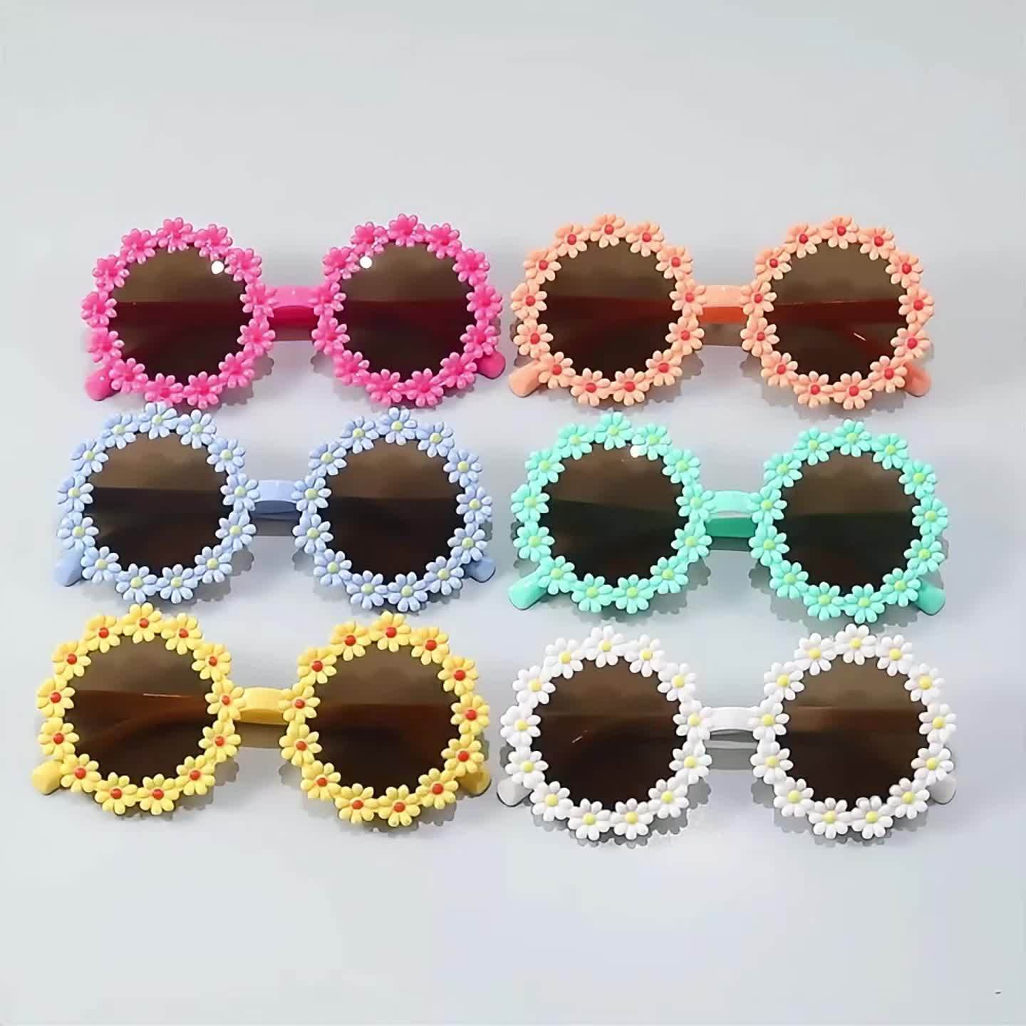 6 paires de lunettes déco mignonnes en forme de tournesol pour enfants unisexes, lunettes rondes en plastique avec verres AC, pour fêtes, remise de diplôme et anniversaire